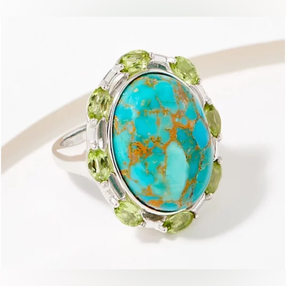 🆕 Generation Gems Sonoran Turquoise and Peridot Oval Ring, Sterling